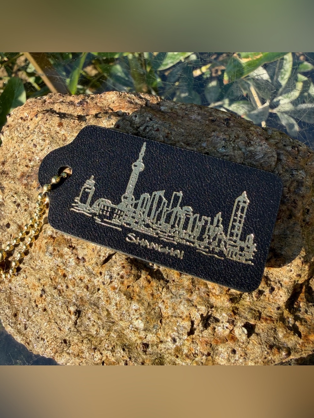 New Coach Medium Leather Hangtag with Shanghai Print, 2¼” x 1¼”